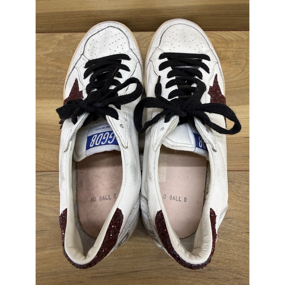 Golden Goose Ball Star Low Top Sneakers Womens 10 EU 40 Burgundy Glitter Preppy - Picture 14 of 16